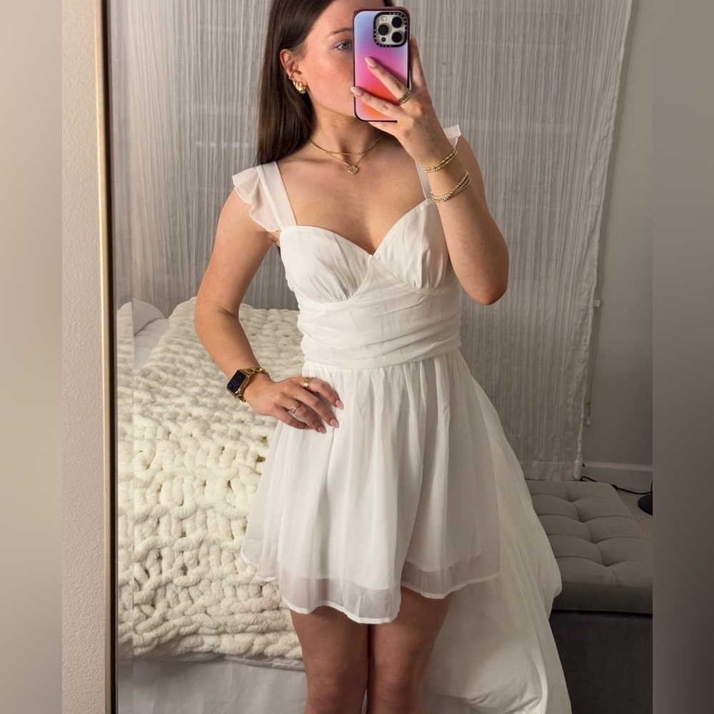 white princess polly flowy mini dress